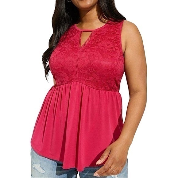 TORRID Mini Studio Knit Crew Neck Keyhole‎ Lace Babydoll Tank NWT - Picture 1 of 7
